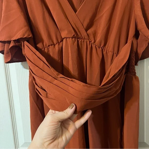 SHEIN Rust Brown “Wrap” Midi Dress - Picture 6 of 10
